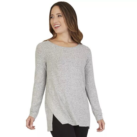 Petite Apt. 9 Sweater Gray Size PM Fuzzy High-Low Tunic New Women’s Long Sleeve - Picture 1 of 10